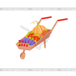 Wheel Barrel With Vegetables As Autumn Attribute - vector clipart