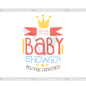 Baby Shower Invitation Design Template With Crown - vector clipart