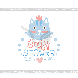 Baby Shower Invitation Design Template With Cat - vector clipart