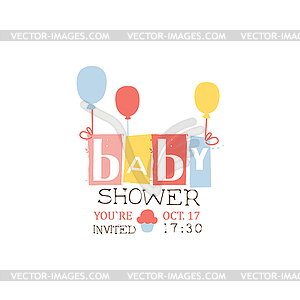 Baby Shower приглашения шаблон дизайна с воздушными шарами - векторное изображение EPS