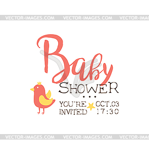 Baby Shower Invitation Design Template With Bird - vector image