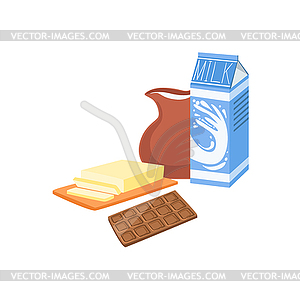 Milk, Chocolate And Butter Baking Process Kitchen - stock vector clipart