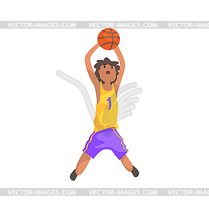 Basketball Player Jumping And Throwing Action - vector image