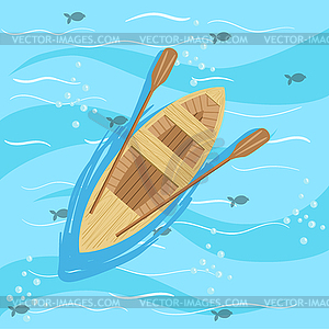 Wooden Boat With Blue Sea Water On Background - vector image