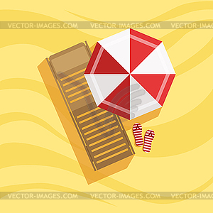 Sunbed, Flip-flops And Umbrella Spot On Beach - vector clipart / vector image