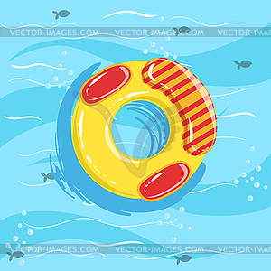 Toy Inflatable Ring With Blue Sea Water On - vector image