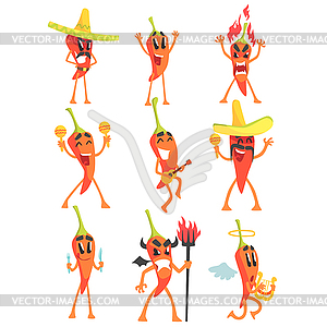 Chili Pepper Cartoon Character Emotion s Set - vector clip art