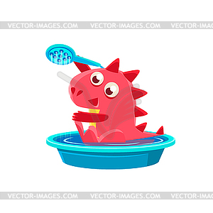 Красный Дракон Принимая ванны - векторное изображение