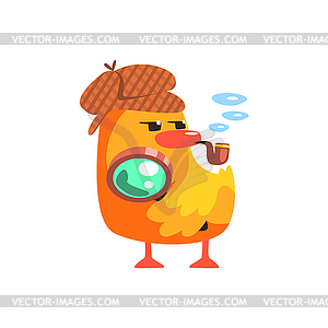 Duckling Private Detective Cute Character Sticker - vector image