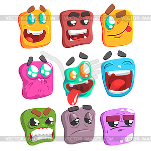 Square Face Colorful Emoji Set - vector clip art
