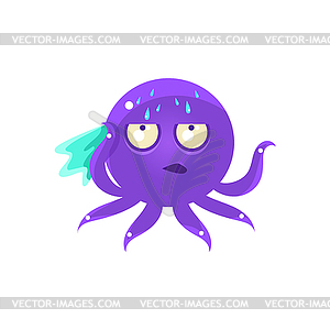 Sweating Funny Octopus Emoji - vector clip art