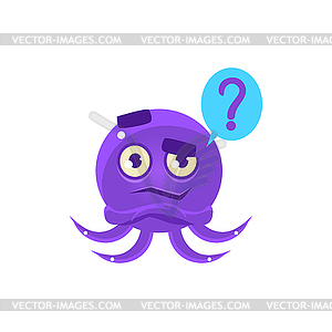 Funny Octopus Raising Eyebrow Emoji - color vector clipart