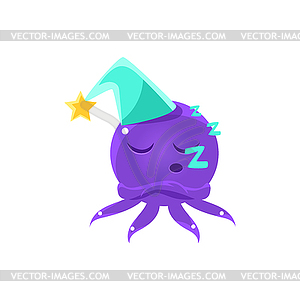 Funny Octopus Sleeping Emoji - vector clipart