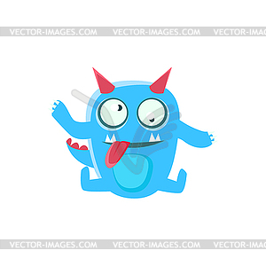 Dizzy Blue Monster With Horns And Spiky Tail - vector clipart / vector image