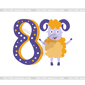 Ram Standing Next To Number Eight Stylized Funky - vector clipart