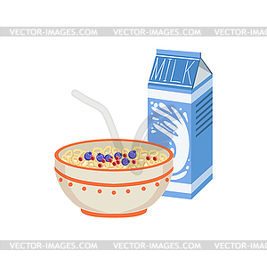 Milk And Porridge Breakfast Food Drink Set - vector image