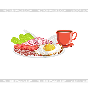 Fried Egg, Bacon And Coffee Breakfast Food Drink Set - stock vector clipart