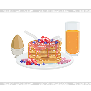 Pancakes, Egg And Orange Juice Breakfast Food - vector image