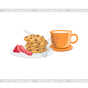 Cookies And Milk Breakfast Food Drink Set - vector image