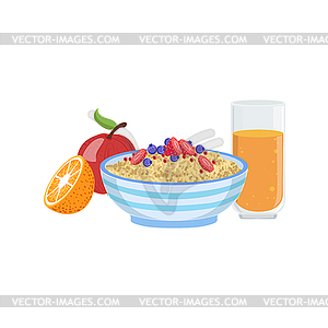 Мюсли, фрукты и апельсиновый сок Завтрак Еда - изображение в векторе