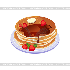 Pancakes With Chocolate Sauce Breakfast Food Elemen - vector clip art