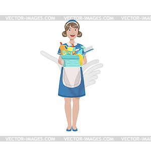 Hotel Professional Maid With Bucket Of Household - vector clipart