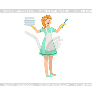 Hotel Professional Maid Washing Dishes - vector EPS clipart