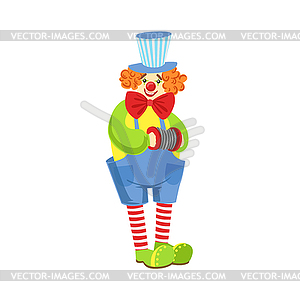 Colorful Friendly Clown With Miniature Accordion - vector clip art