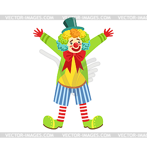 Colorful Friendly Clown With Multicolor Wig In - vector clipart