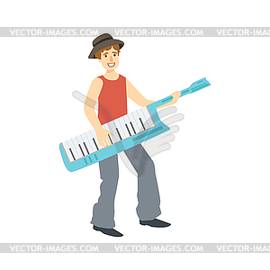 Guy Playing Musical Keyboard, Creative Person - vector clipart