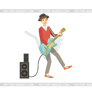 Guy Playing Electro Guitar, Creative Person - vector image