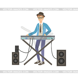Guy Играя электрическое пианино, творческий человек - изображение в векторе