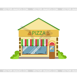 Pizza Cafe Commercial Building Facade Design - vector clipart