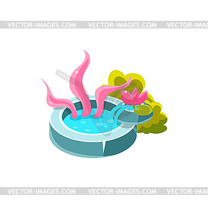 Pond With Plants Isometric Garden Landscaping - vector clip art