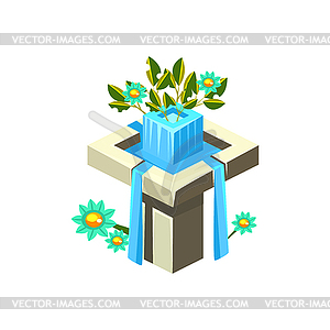 Classy Square Fountain Isometric Garden - vector clipart