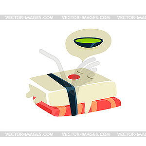 Funny Maki Sushi Character Dreaming Of Soup - vector clipart