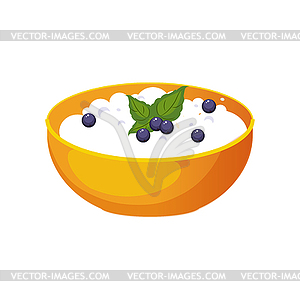 Bowl Of Cottage Cheese With Blueberry, Milk Based - vector clipart