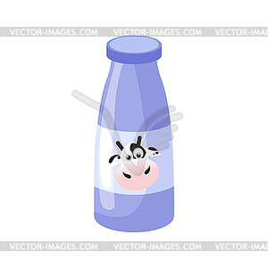 Bottle With Cow On Label, Milk Based Product Icon - vector clip art