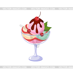 Glass With Dessert Ice-cream, Milk Based Product - vector image