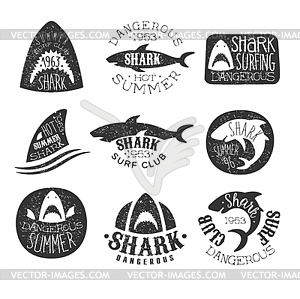 Опасные акулы Surf Club Набор черно-белых - изображение в векторе