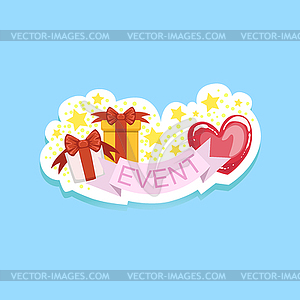 Event Template Label Cute Sticker With Heart And - vector clip art