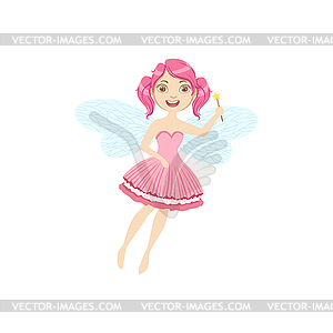Cute Fairy With Magic Wand Girly Cartoon Character - vector clip art