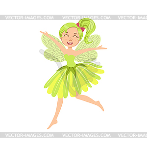 Симпатичные Фея в зеленом платье Девчушки мультипликационный персонаж - графика в векторном формате