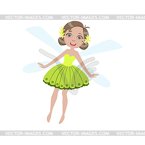 Cute Fairy With Dragonfly Wings Girly Cartoon - vector image