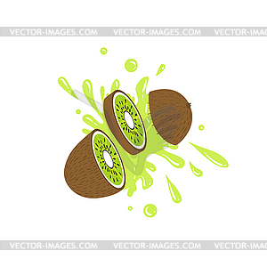 Kiwi Cut In Air Splashing Juice - vector clip art