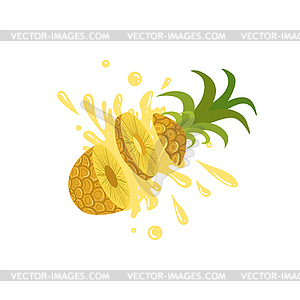 Pineapple Cut In Air Splashing Juice - vector clipart