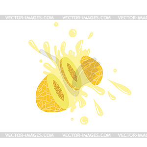 Melon Cut In Air Splashing Juice - vector clip art