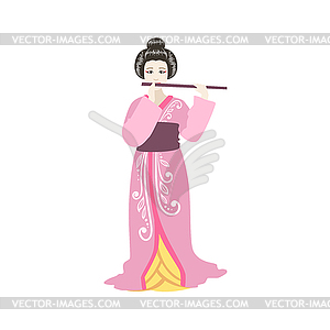 Японский Гейша Игра флейта - изображение в векторе / векторный клипарт