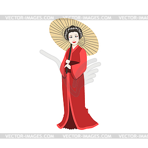 Japanese Geisha With Paper Umbrella - vector clipart