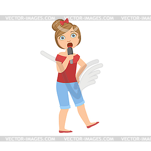 Girl In Breeches Singing In Karaoke - vector clipart